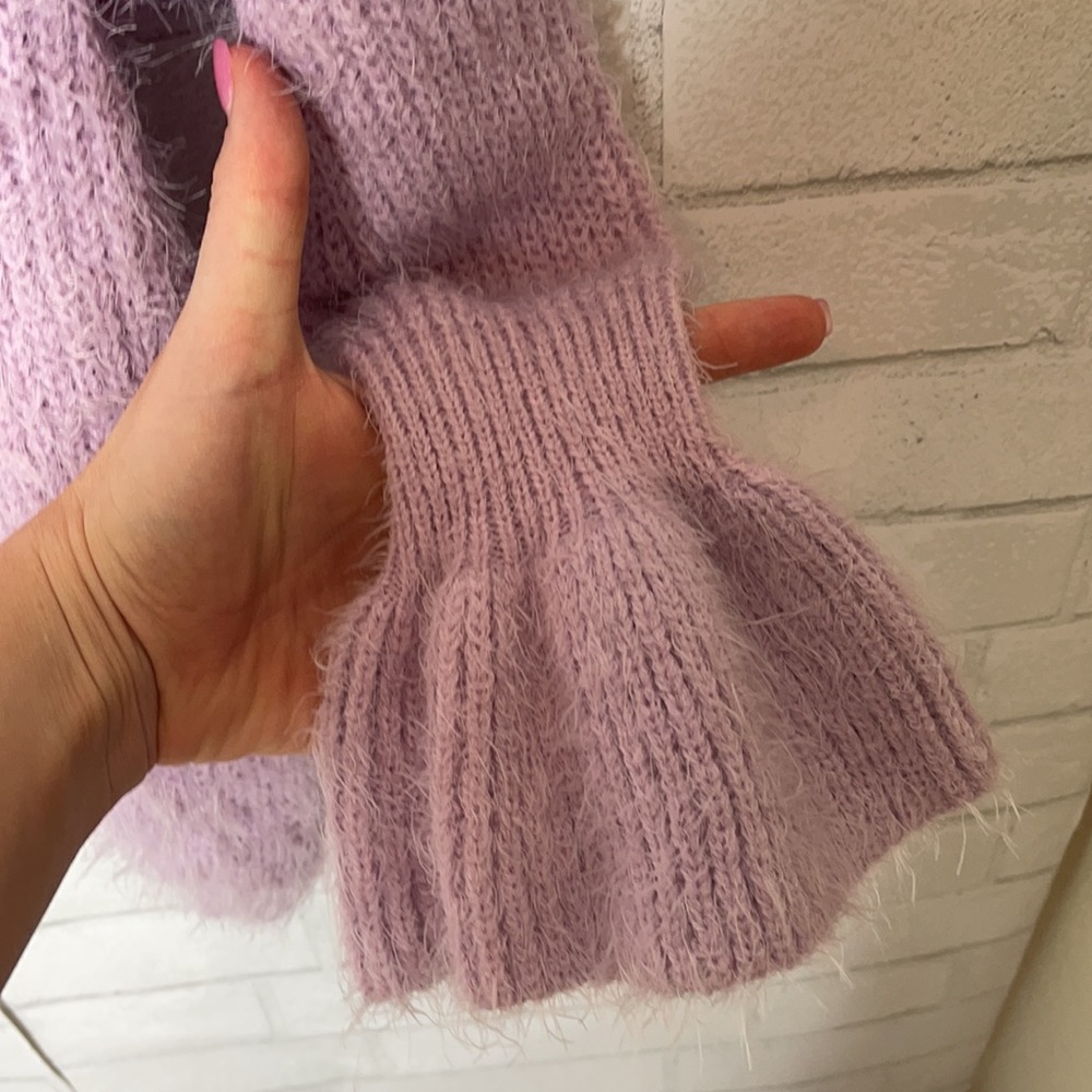 Woven Heart Purple Eyelash Fuzzy Ruffled Sweater - Picture 4 of 9